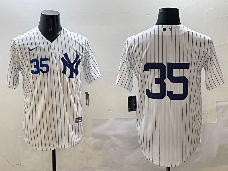 Men New York Yankees #35 No Name White Stripe Game 2025 Nike MLB Jersey style 6
